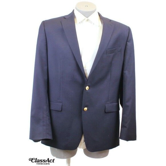 Lauren Ralph Lauren Blazer Men Blue Gold Buttons Suit Jacket Sport Coat Wool 42L - Picture 1 of 10
